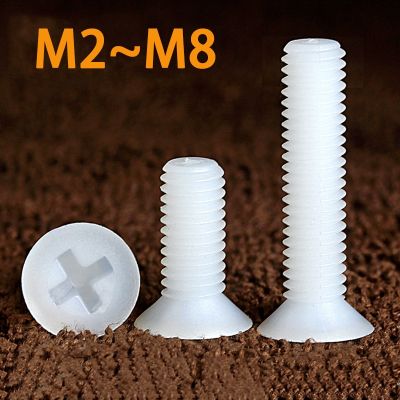 M2/M2.5/M3/M4/M5/M6/M8 Sekrup Nilon Menyilang Sekrup Plastik Kepala Datar Sekrup Plastik Panjang 4-40Mm