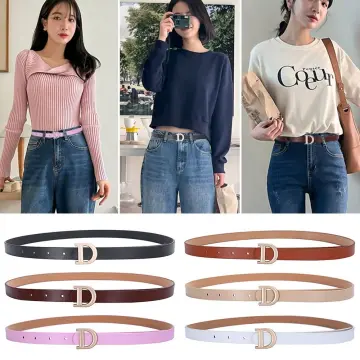 ♡Lovely girls house♡】Women's All-Match Round Buckle Leather Belt for Men  Women Trendy Simple Black Metal Buckle Belt