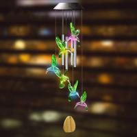 LED Colorful Solar Power Wind Chime Crystal Hummingbird Butterfly Waterproof Outdoor Windchime Solar Light for Garden Outdoor Lighting