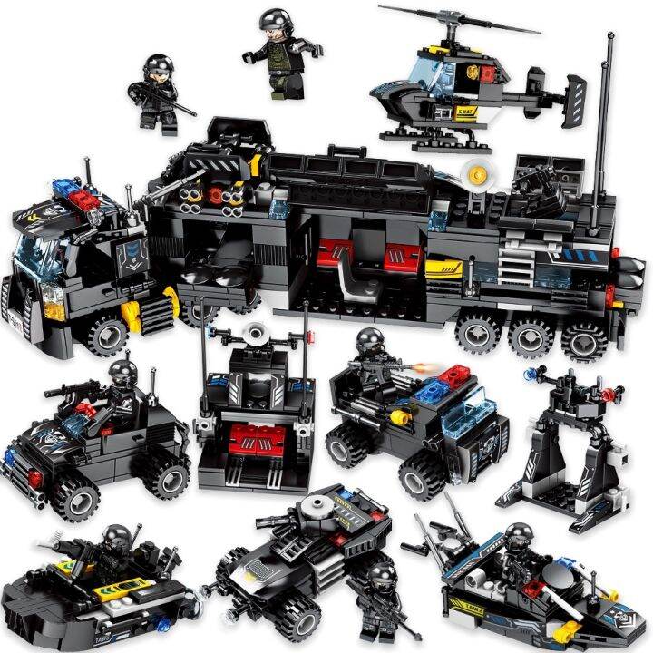 695PCS 8in1 Military command Truck SWAT Soldiers Building Blocks For ...