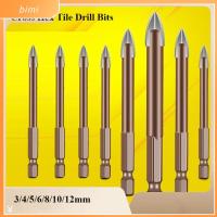 BIMI สีดำสีดำ กระเบื้องหกเหลี่ยมไขว้ 3/4/5/6/8/10/12มม. มัลติฟังก์ชั่ ดอกสว่านเจาะ ของใหม่ อุปกรณ์เสริมเครื่องมือ แก้วเซรามิคคอนกรีต