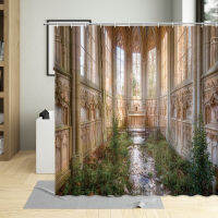 bandoned Old Building Scenes Shower Curtain Green Plants Rural Railway Bathroom Bathtub Home DecorMachine Washable Fabric