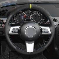 Black Suede Genuine Leather Car Steering Wheel Cover For Mazda MX-5 MX5 Miata 2009-2013 RX-8 2009-2013 CX-7 2007-2009