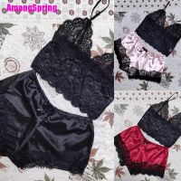 AmongSpring✹ 2PCS Womens Lace Sleepwear Lingerie Tops Shorts Set Nightwear