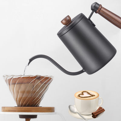 กาดริปกาแฟ ดริปกาแฟ เหยือกดริปกาแฟ สแตนเลส ชุดดริปกาแฟ พร้อมฝา พร้อมเทอร์โมมิเตอร์ 600ml Wooden Drip Coffee Kettle