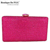 Boutique De FGG Fuchsia ผู้หญิงคริสตัลคลัทช์กระเป๋างานแต่งงานเจ้าสาว Rhinestone กล่องกระเป๋าถือ Party Dinner Diamond Purse