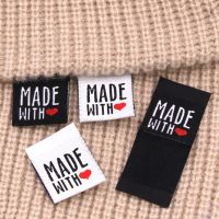 50Pcs Made With Love Cotton Labels Handmade Label Black White Clothes Labels Woven Tags For Knitted DIY T-shirt Sew Accessories Labels