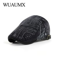 WUAUMX ฤดูใบไม้ผลิใหม่ผู้ชาย Beret หมวกลายแบน Peaked หมวกผู้หญิงล้าง Denim Herringbone หมวก Visors ปรับ Gorras Hombre