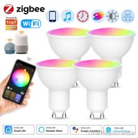 ♟♘✼ Tuya zigbee gu10 inteligente lâmpada led 220v 110v holofotes rgb ww lâmpadas reguláveis trabalhar com alexa google smartthings