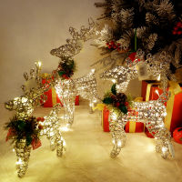 Christmas Iron Reindeer Elk LED Light with Pine Cones Decoration Golden Silver Deer Lamp Shopping Mall Ornaments Home Decor