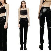 Piccoro - Black Leather Flared Pants กางเกงหนังขายาว