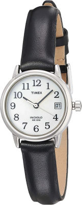 Timex Womens T2H331 Indiglo Leather Strap Watch, Black/Silver-Tone/White
