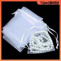 YIJIAN1984918 25/50PCS งานแต่งงาน ปาร์ตี้ซัพพลาย บรรจุเครื่องประดับ ถุงสีขาว Organza Gauze ซอง ถุงของขวัญ กระเป๋าหูรูด