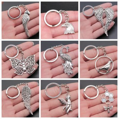 Birds Eagle Owl Peacock Phoenix Parrot Dove Bee Dragonfly Butterfly Wings Feather Key Chains Animal Gifts For Women Men Key Chains