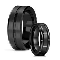 {BUSA Fashion Accessories} Classic Men 39; S 8Mm Black Tungsten Wedding Rings Double Groove Beveled Edge Brick Pattern Brushed Stainless Steel Rings For Men