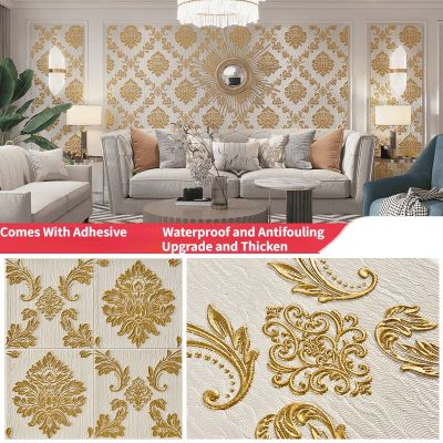 70X70CM Gold Printing 3D Wall Sticker Living Room Background Wall Decoration Bedroom Waterproof Warm Self Adhesive Wallpaper