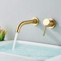【hot】 Quyanre Brushed Gold Basin Faucet Concealed Wall Mounted Rotation Handle Hot Cold Mixer