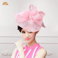 Woman Fascinators Wedding Dress Hat Red Floral Linen Church Cap Chapeu Formal Elegant Lady Summer Derby Fedora Party Cap B-8223