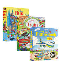 English original genuine Usborne clockwork mini bus mini train small plane track Book wind up bus train plane educational toy book parent-child play cardboard operation book twist clockwork toy