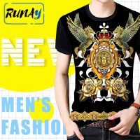 RUNAY เสื้อยืดลําลองแฟชั่นสําหรับผู้ชายเสื้อยืดแขนยาวคอกลมพิมพ์ลาย Park-3D