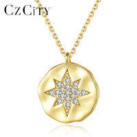 CZCITY Gold Metal Chain Link CZ Pendant Necklaces for Women Fine Jewelry 925 Sterling Silver Round Ball Beads Charms Kolye Gifts