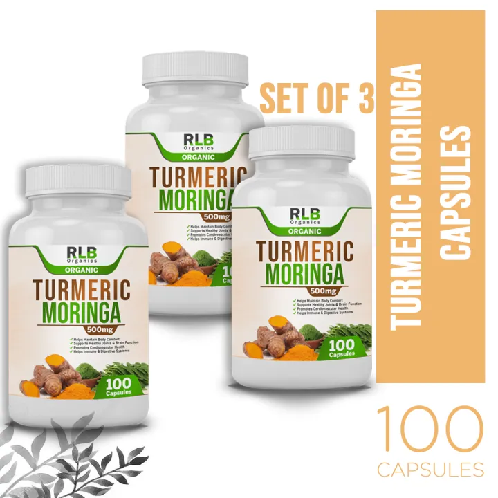 Set of 3 Pure Organic Natural Turmeric Malunggay Capsules (100 Capsules) AllNatural Organic