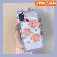 JIUMOO เคส A21s ปลอกสำหรับ Samsung เลนส์หลายสีลายดอกไม้มุกแวววาวเคสมือถือผู้หญิงกันกระแทกทนทานต่อการตกและเคสทนต่อการขีดข่วน