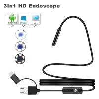 ◊ Waterproof 5.5mm Endoscope Camera 3 in 1 Type-C Micro USB 6 LED Inspection Borescope Flexible Wire Inspection Endoscope for Auto