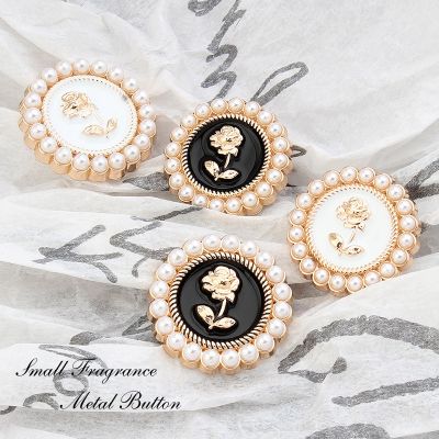 6PCS White Black Rose Pearl Metal Button Coat Suit Women 39;s High end Gold Retro Metal Decoration Large Button