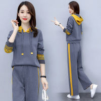 2pcs Sports and Leisure Suit 2021 Autumn New Hooded Long-sleeved Sweater + Wide-leg Pants Two-piece Trend