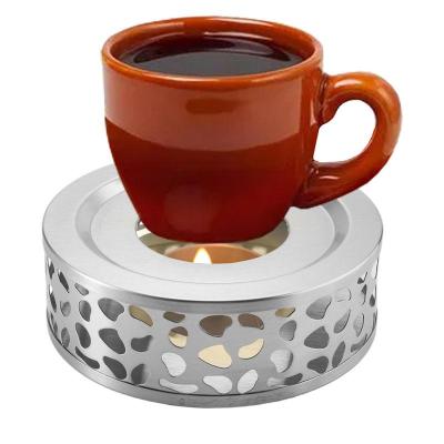 สแตนเลสกาน้ำชาอุ่นแบบพกพากลวงออกรอบ Tealight ความร้อนผู้ถือฐาน Trivets ที่ถอดออกได้ครัวเรือนแนวตั้งเตา