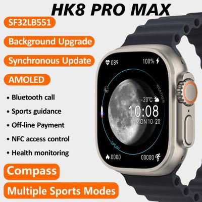 2023 HK8 Pro Max สมาร์ทวอท์ช8 2.12นิ้ว AMOLED เข็มทิศ NFC IWO Ultra 49มม. อัตราการเต้นของหัวใจนาฬิกาอัจฉริยะสำหรับผู้ชายและผู้หญิง