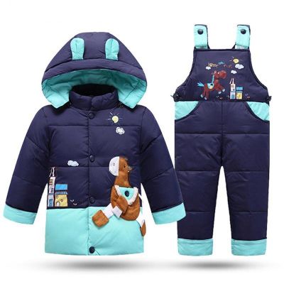 Winter Childrens Snowsuit Boy Clothing Set Kids Down Jacket Overalls for Girl Baby Warm Park Hooded Coat+Pant Infant Overcoat