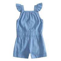 BOBORA Ready Stock! Kids Girls Childrens Denim Sets Solid Blue Rompers