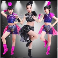 ↂ◑▦ Children boy girl Dance jazz Costume New Style Sequin hip hop Dance Jazz wear Kids Dance Competitions Performance Stage skirt