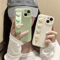 ที่ตั้งสายรัดข้อมือเคสโทรศัพท์ Iphone 14 13 12 Pro Max 11หัวใจรักทำด้วยตนเองเคสป้องกันกรอบเลนส์หนา