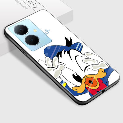 GGK สำหรับ Vivo Y78 5G Y78 + 5G การ์ตูนสุดหรู GK สำหรับเด็กผู้หญิง Micky Minie Mouse Donad Duck Air Kiss เคสกระจกนิรภัยมันวาวฝาหลัง