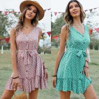 Summer cotton printed sleeveless v-neck people collect A type vest skirt waist dress female