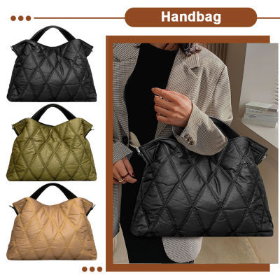 Rhombic Lattice Female Tote Bags Elegant Autumn Winter Top-handle Bag Simple Fashion Soft Warm Nylon Portable for Party Shopping