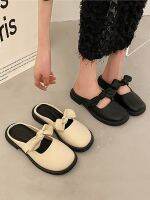 ✺▼ Baotou semi-slippers womens outerwear 2023 new summer bowknot heelless French soft-soled Muller sandals and slippers