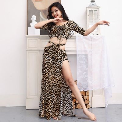 hot【DT】 2022 New Belly Skirt Leopard Pantern group clothes Practice Dancing Exercise