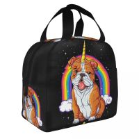 ✧ English Bulldog Unicorn Lunch Bag for Women Resuable Insulated Thermal Cooler Bento Box Kids School Children Food Tote Bags