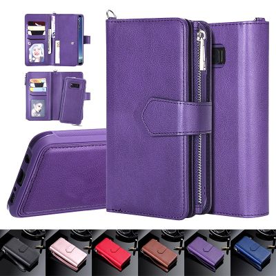 「Enjoy electronic」 Magnetic Leather Phone Case for Samsung Galaxy S22 Ultra S21 S20 FE S10 S9 S8 Plus Note 20 10 9 8 Zipper Wallet Card Cover Coque