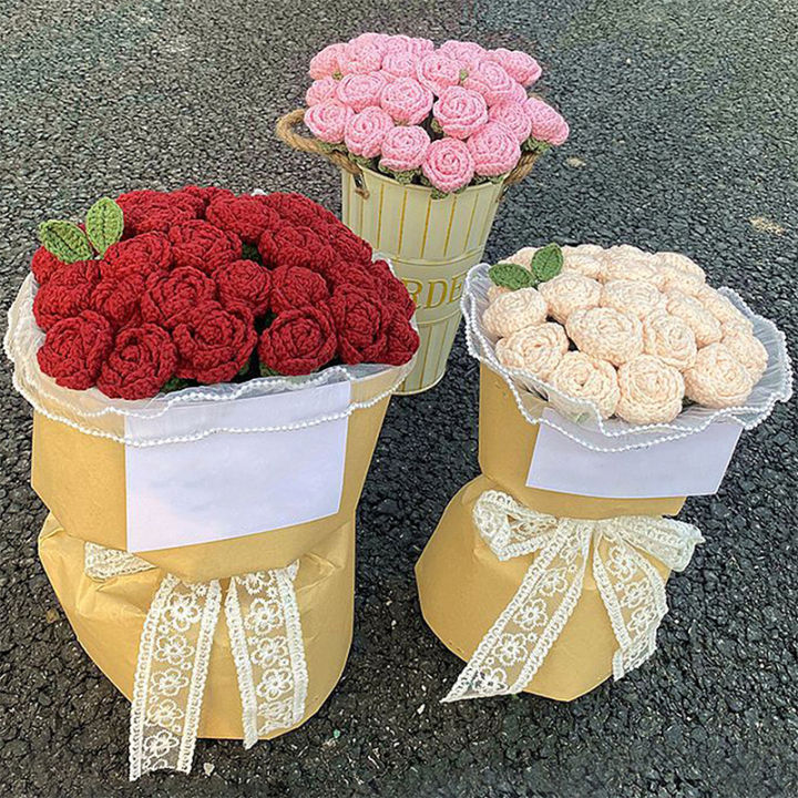 ดอกไม้ถักสำหรับงานแต่งงานดอกไม้ปลอม-p5u7ดอกไม้ผ้าโครเชต์มือถักสำหรับตกแต่งงานปาร์ตี้