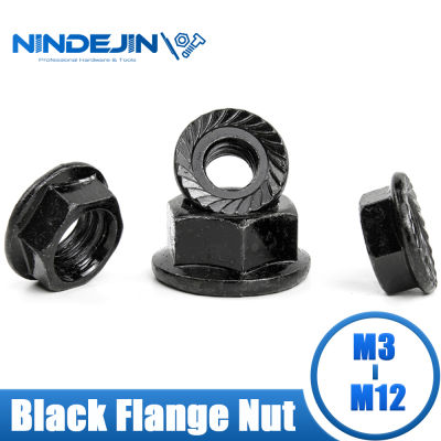 NINDEJIN หน้าแปลน Nut 5-55Pcs เหล็กคาร์บอนน็อตหกเหลี่ยมรูปเมตริก M3 M4 M5 M6 M8 M10 M12 Serrated สลักเกลียว Spinlock Hexagon Nut