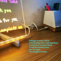 LED Acrylic Message Board Light USB Luminous Drawing Board Memo with Bracket Can Be Wiped,30x20CM with 7 Color Paintbrus