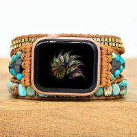 ◘ Creative Natural Gems Stone Aple Watch Band Beads Boho 3X Wrap Vegan Rope Watch Strap Wristband Bracelet Accessories Dropship