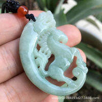 หยกพม่า A สินค้า Dragon Horse Spirit จี้ผู้ชายและผู้หญิงราศีม้าจี้หยกกลวงสองด้านจี้ ~