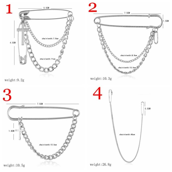 okdeals-เข็มใหญ่เรโทรสำหรับทุกเพศ-ชุดสูทเรียบง่ายเรโทรเข็มกลัดพังค์สายโซ่ยาวจี้กางเขน