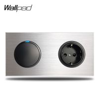 【High-quality】 Wallpad L6สีเทา1แก๊งสวิตช์กับสหภาพยุโรปปลั๊กไฟฟ้าเต้าเสียบไฟฟ้าผนังปลั๊กไฟอลูมิเนียมขัดเงากรอบคู่